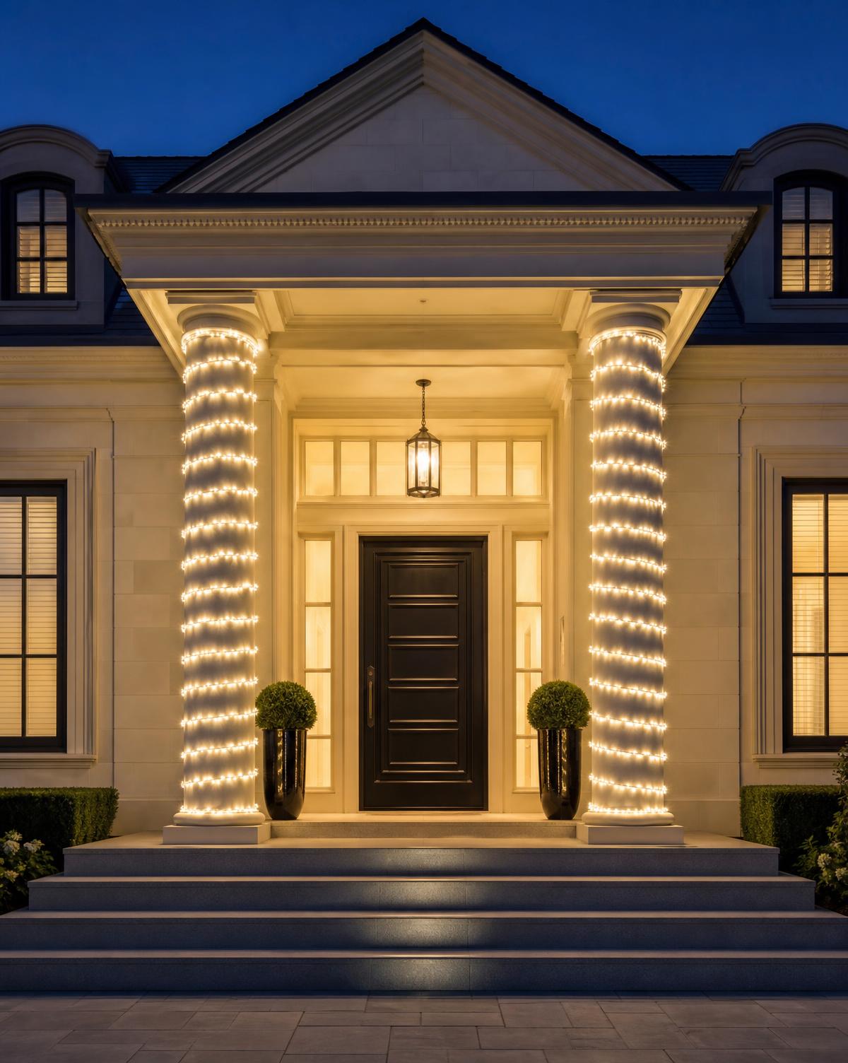 Illuminated columns and grand entryway