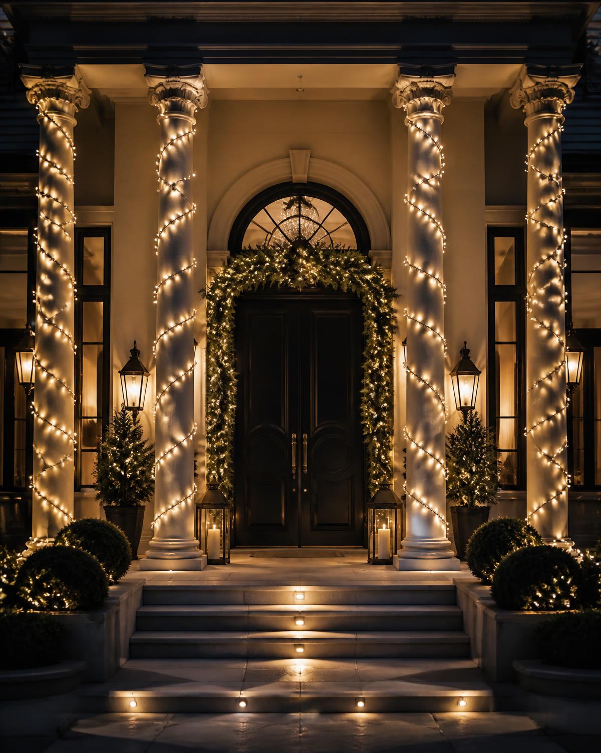 Illuminated columns and grand entryway